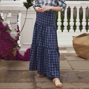 Vagrant Raiz Maxi Skirt Blue Windowpane Plaid EU 38 US Small